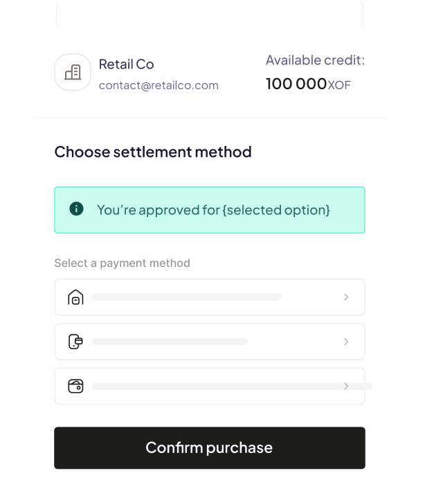 Paiement différé B2B (BNPL B2B) interface preview