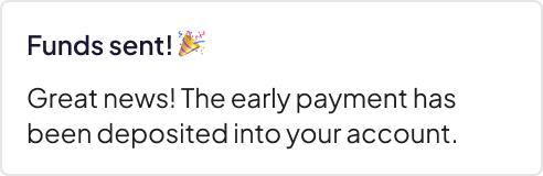 Notification de paiement montrant l'envoi de fonds réussi